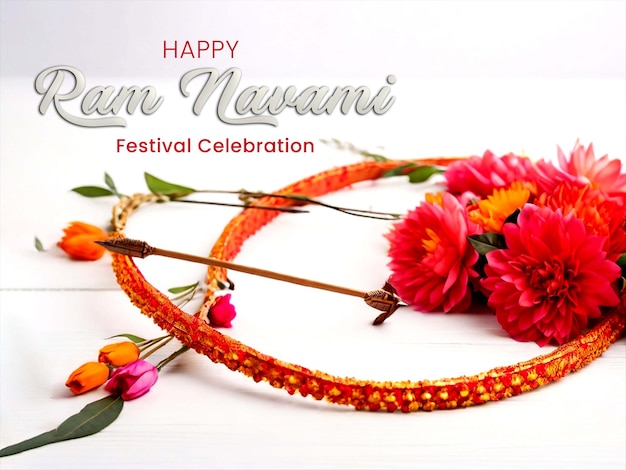 PSD o cartaz do festival ram navami é feito de barro. as lâmpadas de diya são acesas durante o dussehra com flores amarelas, folhas verdes e