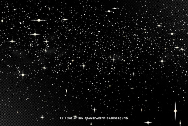 O céu noturno estrelado brilha sobre um fundo transparente