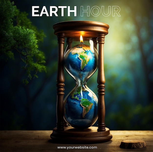 O conceito de hora da terra relógio de areia à luz de velas representa o espírito da hora da terra