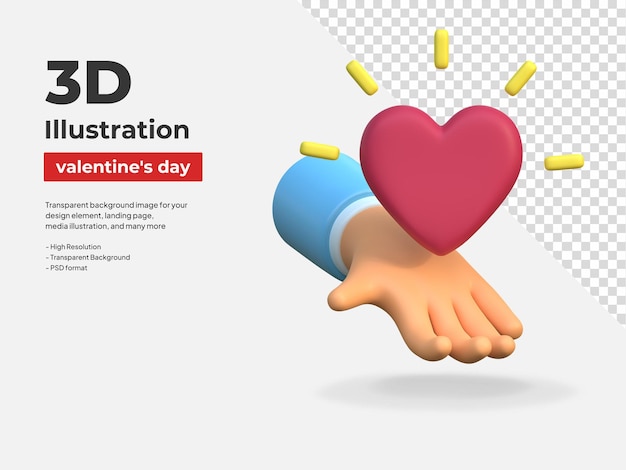 PSD o coração dá ilustração 3d do ícone do amor dia dos namorados