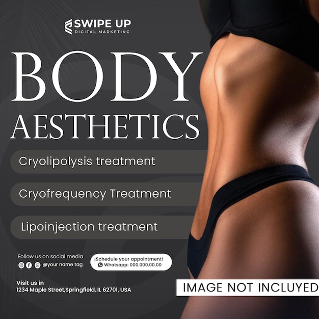 O corpo de uma mulher é mostrado com as palavras arte corporal na parte inferior