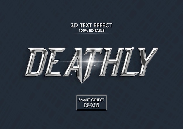 O efeito de texto 3d de ferro cromado parece brilhante e brilhante