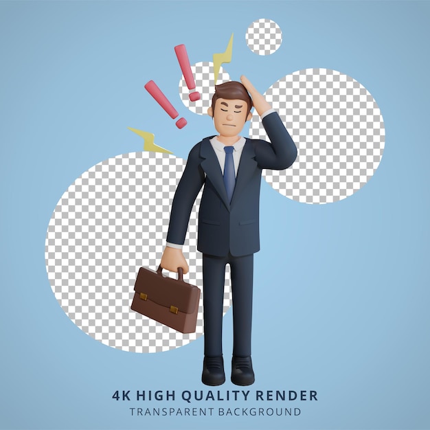 O empresário está tonto pensando na ilustração do personagem do trabalho em 3D