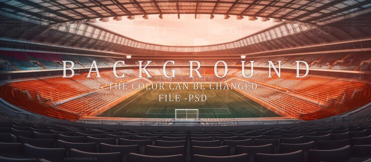 PSD o estádio de futebol brilha com azul claro vermelho laranja com um céu azul claro