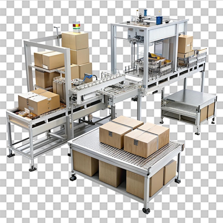 PSD o futuro da produção de sistemas de embalagem automatizados isolados em um fundo transparente