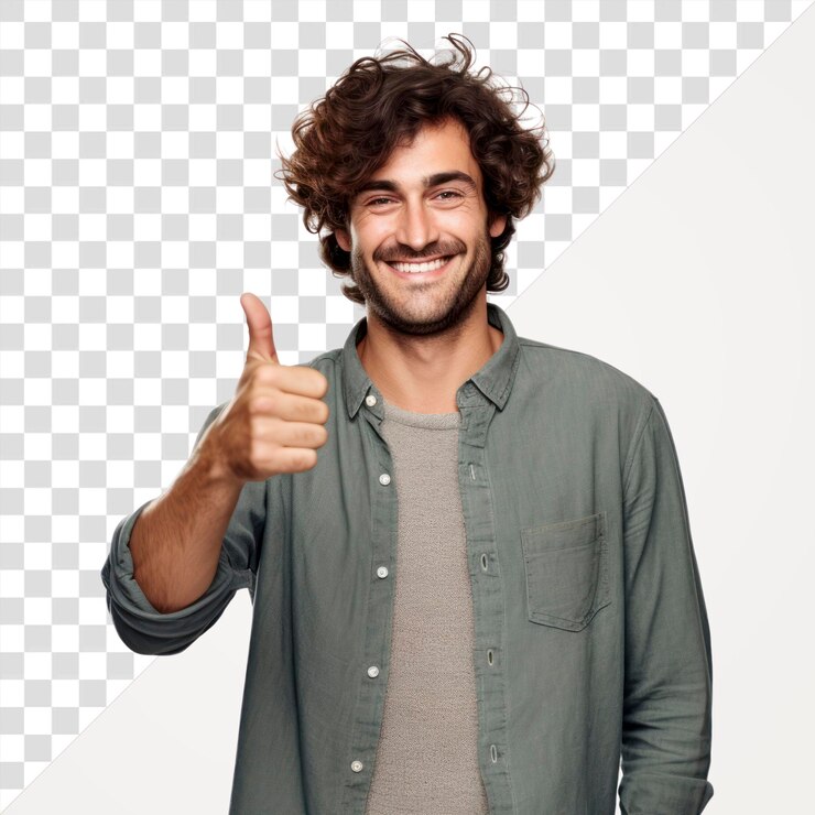PSD o homem da png faz um sinal de "ok" com o dedo da mão e sorri.