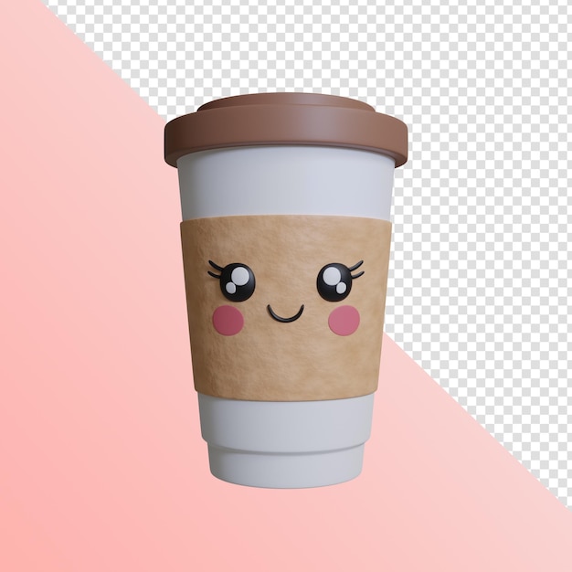 PSD o ícone 3d renderiza o café kawaii