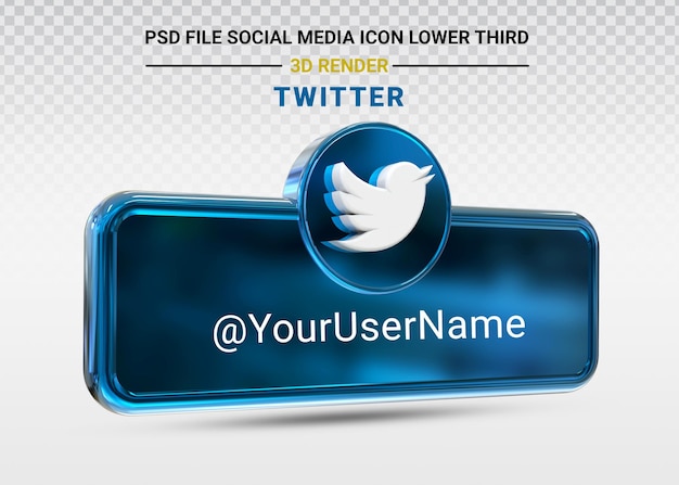 PSD o ícone de mídia social do twitter abaixa o terceiro banner 3d render
