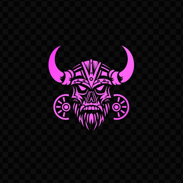 O logotipo de um monstro com chifres em um fundo escuro