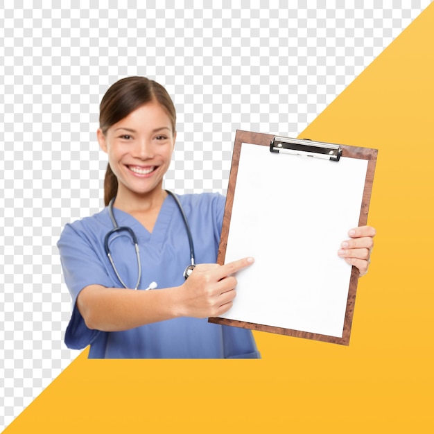 O médico está apontando para um quadro em branco.