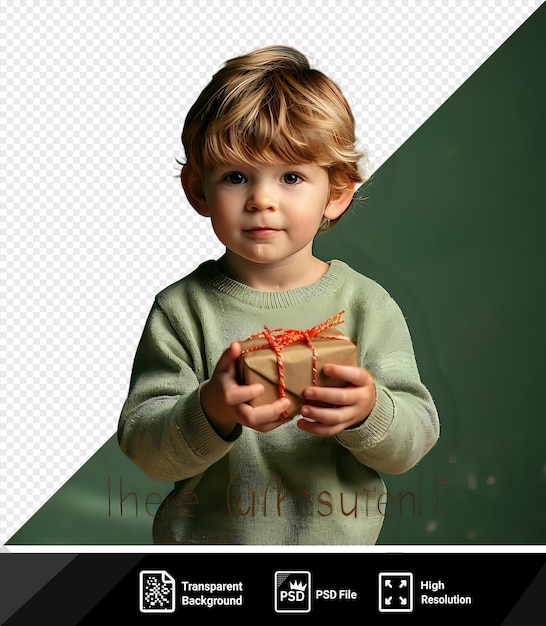 O menino com um presente em mãos isoladas em fundo isolado