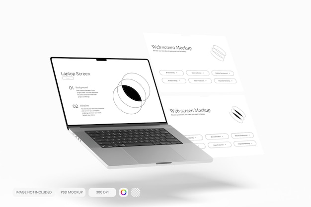 O modelo moderno do laptop apresenta um dispositivo elegante com tela para mostrar o design da interface do usuário
