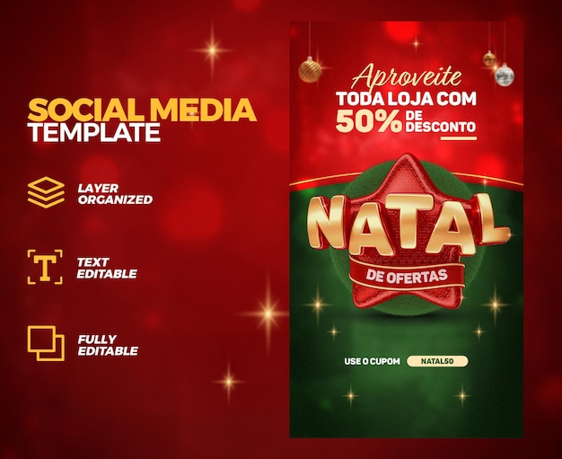 PSD o natal oferece até 50% de desconto no modelo de histórias do instagram nas redes sociais