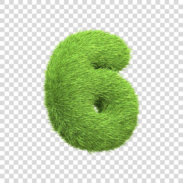 O número 6 em forma de grama verde densa em frente a um fundo branco puro Número 6 Vista frontal
