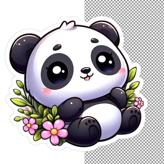 PSD o panda de pétalas, o adorável urso entre as flores, o adesivo.