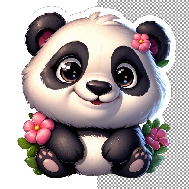 PSD o panda de pétalas, o adorável urso entre as flores, o adesivo.