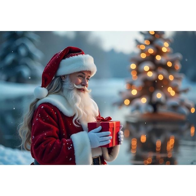O Papai Noel está a segurar uma chávena de café.