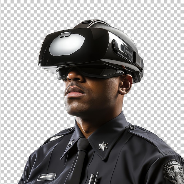 PSD o policial usa óculos vr jogando online isolado em fundo transparente