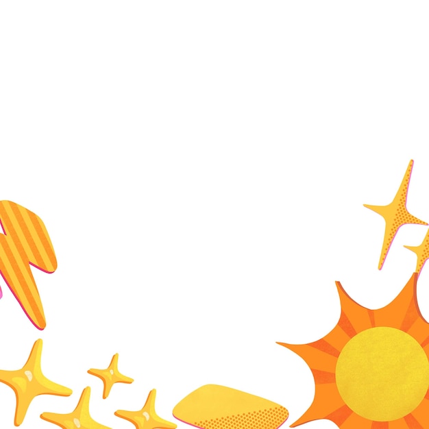 O sol com estrela flash e bandeira amarela desenho de moldura de ilustração de pintura digital