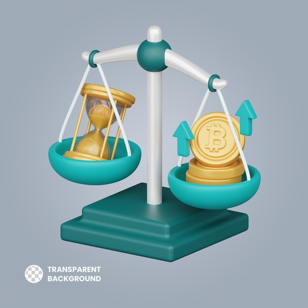 O tempo é ícone de investimento em criptomoeda Bitcoin 3d