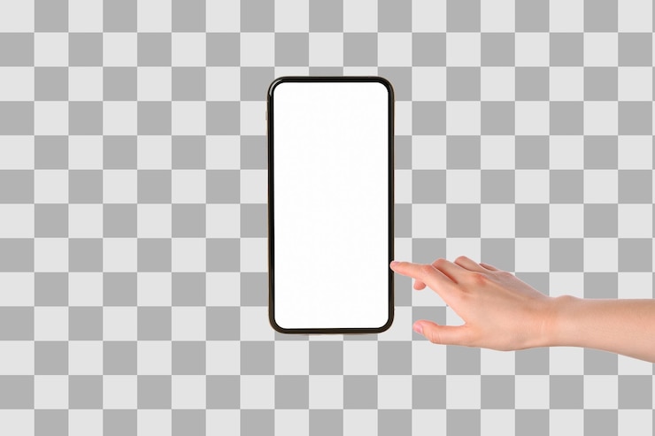 PSD o usuário interage com um smartphone minimalista sem exibição isolado em png branco
