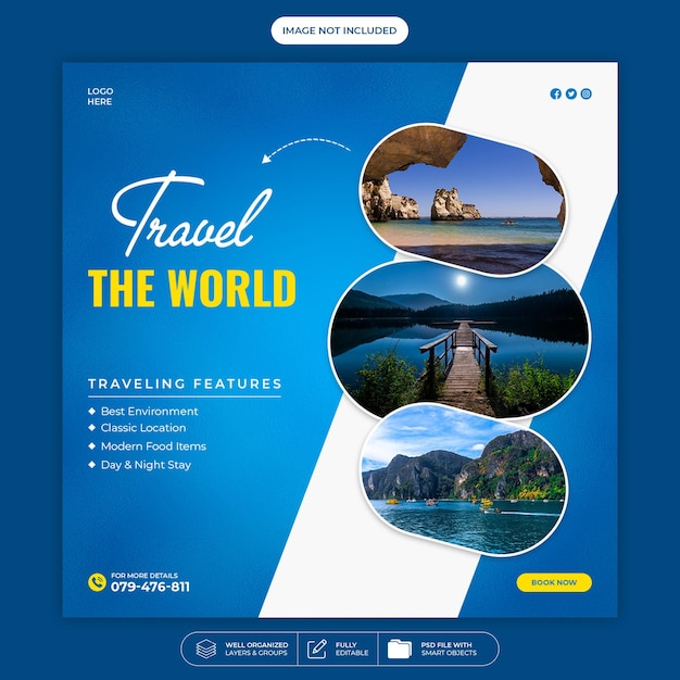 O World Travel Instagram post ou modelo de banner de mídia social