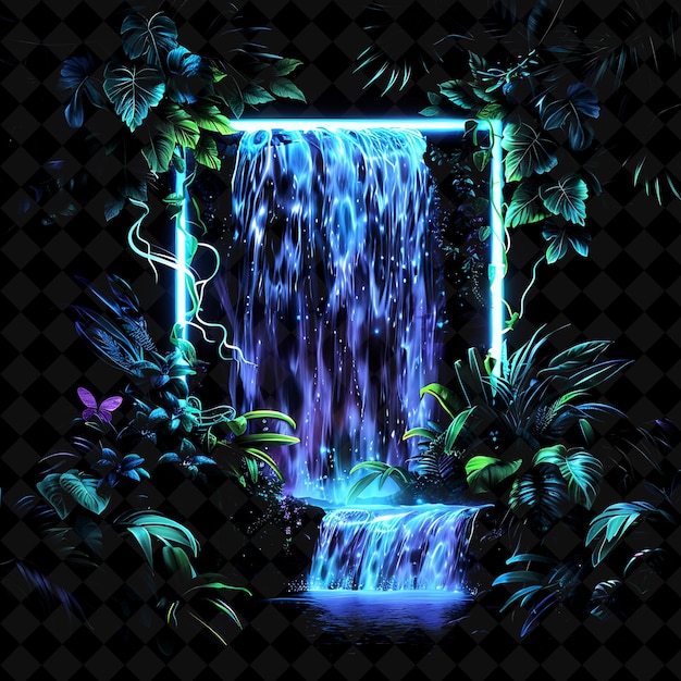 PSD oasis de cascadas de neón marco arcano con cascadas cascadas marco de colores de neón colección de arte y2k