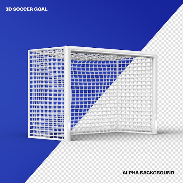 obiettivo di calcio di vista laterale 3d isolato su priorità bassa blu