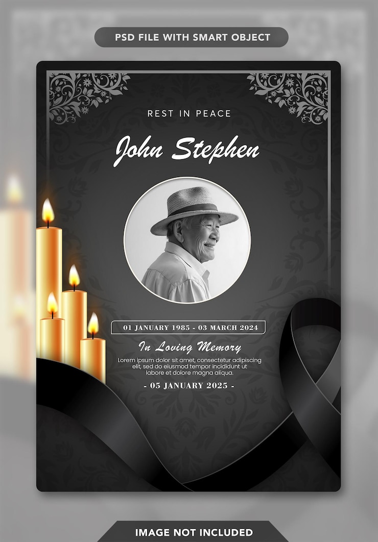 PSD obituary realistic illustration