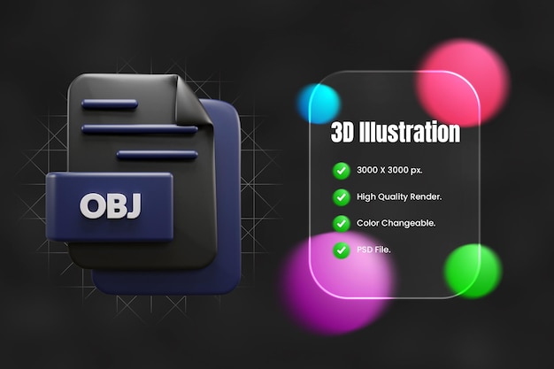 OBJ-Datei 3D-Symbol oder OBJ-Datei 3D-Symbol Illustration