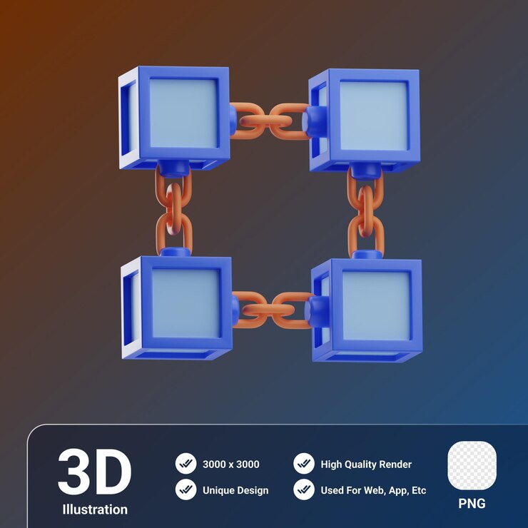 PSD object digital disruption blockchain 3d illustration
