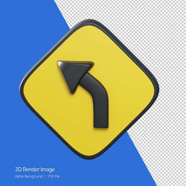 Objet 3D Rendu du panneau de signalisation. Courbe de gauche en avant