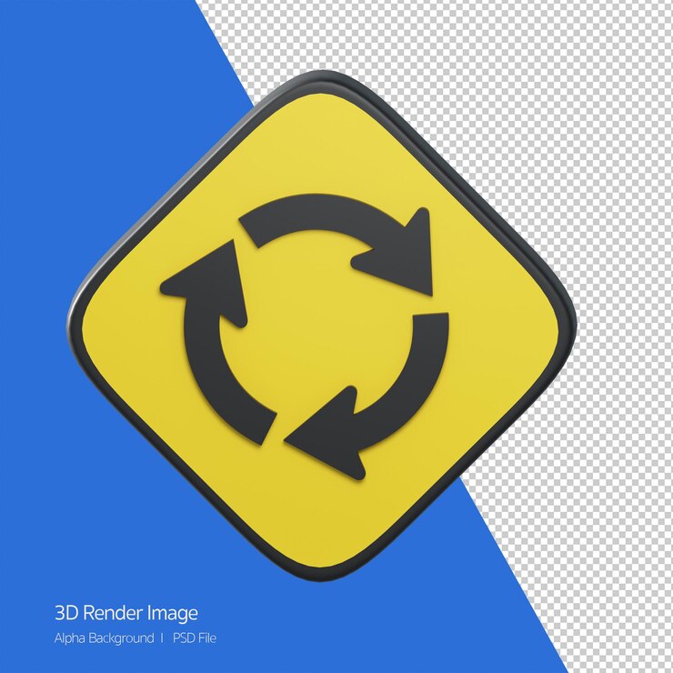 PSD objet 3d rendu du panneau de signalisation. intersection circulaire à venir