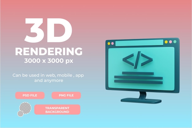 PSD objet d'illustration de codage informatique de rendu 3d avec fond transparent