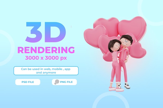 Objet d'illustration de la Saint-Valentin couple de personnages 3d