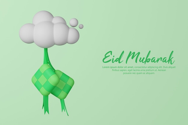 Objet isolé 3d et modèle de carte de voeux texte modifiable Eid Mubarak