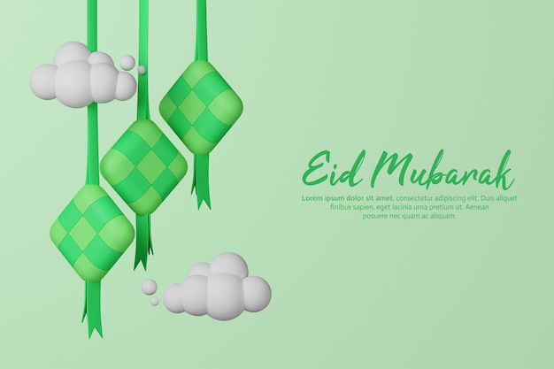 Objet isolé 3d et modèle de carte de voeux texte modifiable Eid Mubarak