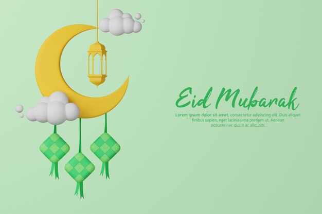 Objet isolé 3d et modèle de carte de voeux texte modifiable Eid Mubarak