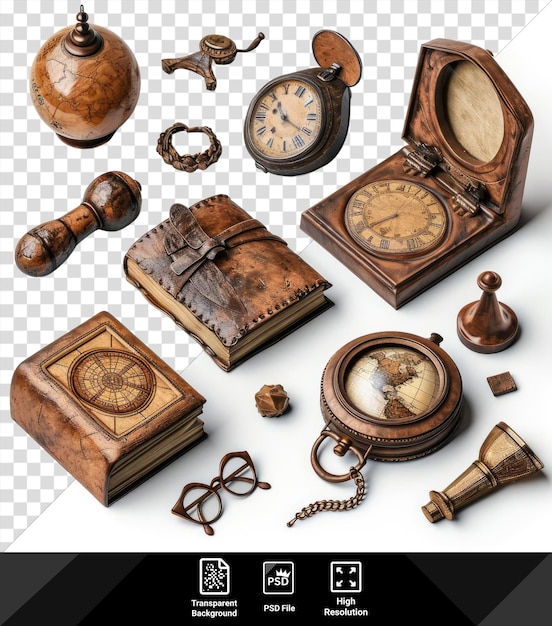 PSD un objet isolé du dix-neuvième juin un horloge brun un livre brun et une horloge brune et en bois affichée sur un fond transparent
