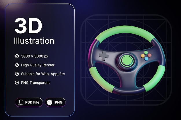 PSD objet de jeu de volants de rendu 3d pour l'application de conception moderne et le web