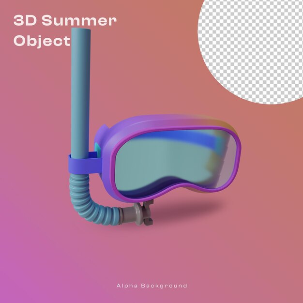 PSD objet de lunettes de plongée 3d avec concept d'été rendu avec une haute qualité