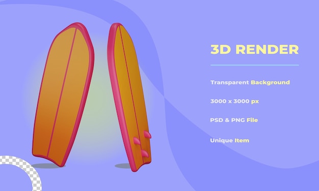 PSD objet de planche de surf 3d avec fond transparent