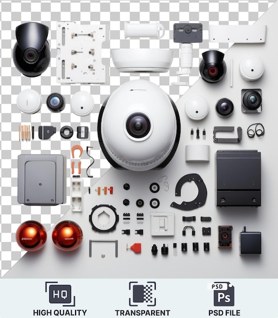 PSD objet transparent composants de système de sécurité de haute technologie mis une caméra noire et un ipod blanc