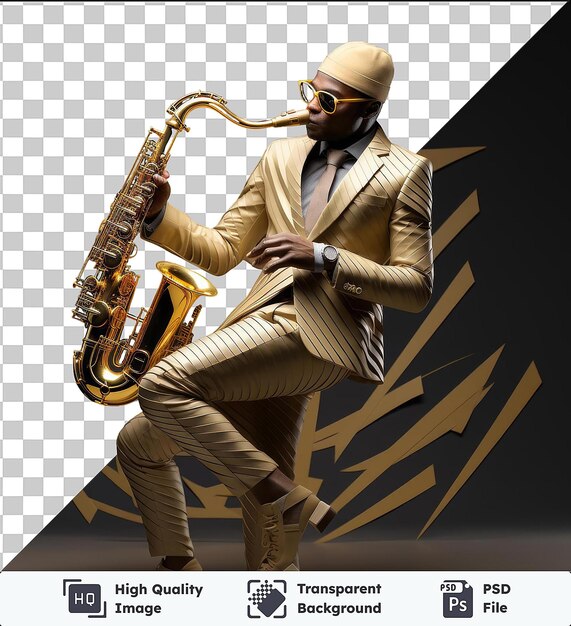 PSD objet transparent saxophoniste 3d jouant du jazz