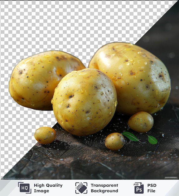 PSD objet transparent trois pommes de terre modifiables sur un fond noir