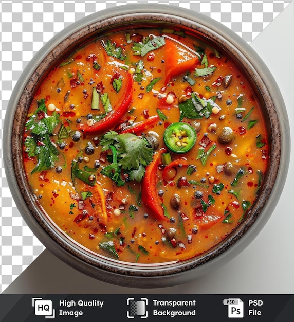 PSD objet transparent vada sambar dans une casserole en métal avec des légumes