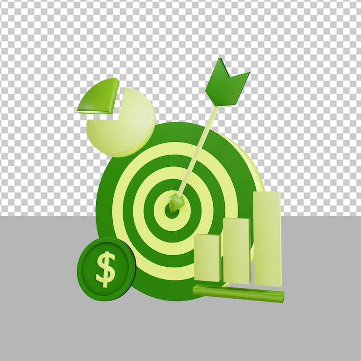 PSD objetivo y estrategia icono de stock de inversión ilustración de render 3d