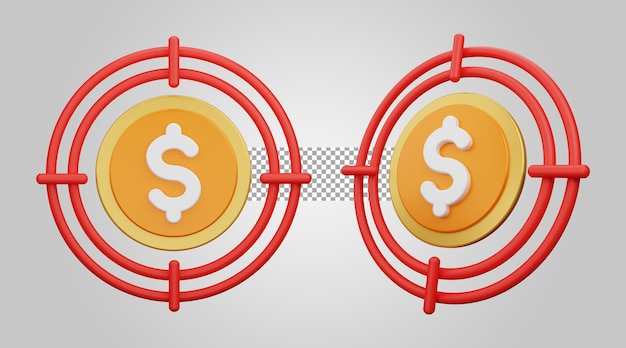 Objetivo de negocio con dinero en fondo transparente 3D Render
