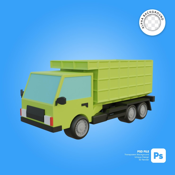 PSD objeto 3d de aspecto frontal de camión de arena o camión volquete