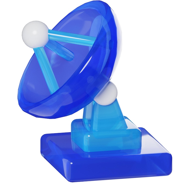 PSD objeto 3d de rede de comunicação de antena parabólica
